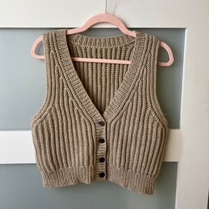 Handmade Beige Brioche Fisherman’s rib waistcoat button down vest